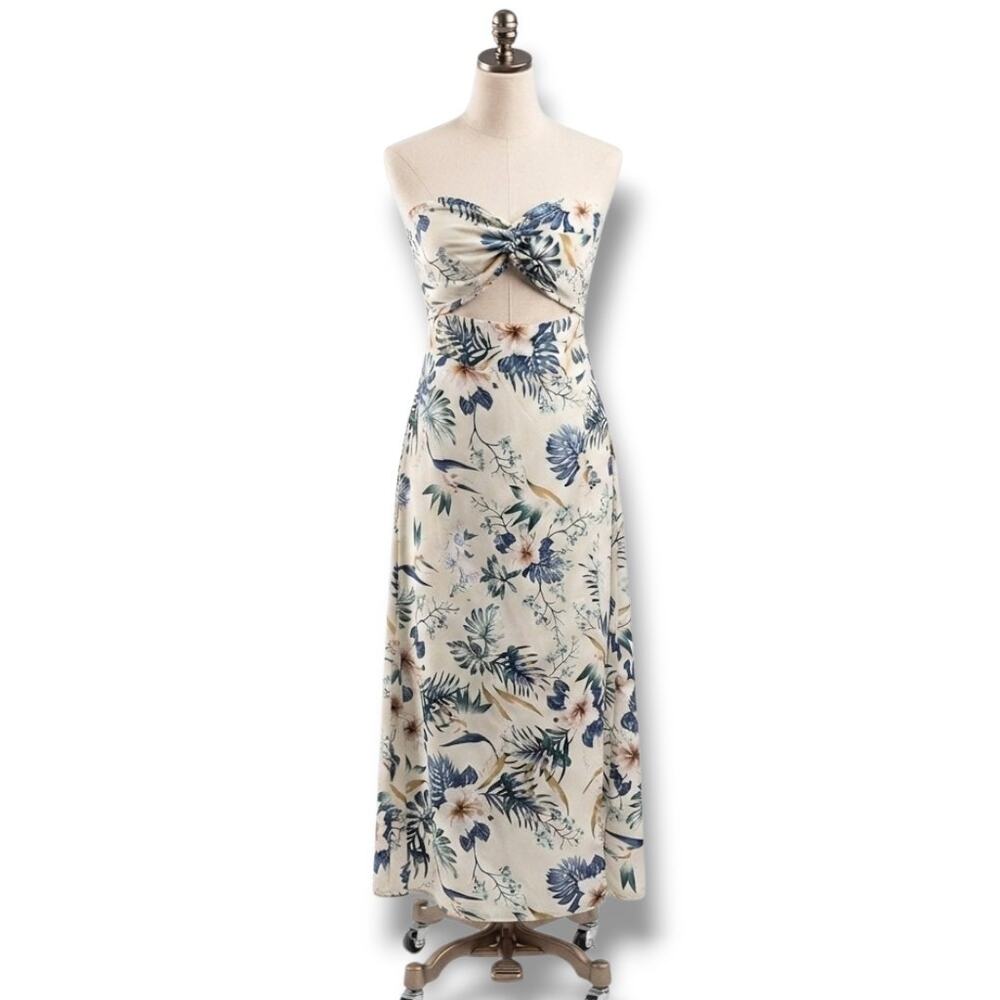 SHEIN Tropical Floral Strapless Cutout Midi Dress – Large (US 8/10) - Picture 7 of 7